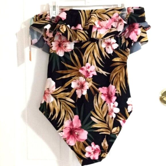 Kona Sol Strapless Double Flounce High Coverage One Piece Swimsuit (Size M) -NEW - Picture 4 of 6